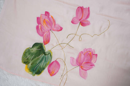 Lotus Painted Shimoye Chinon Peachish Pink Saree