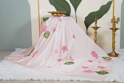 Lotus Painted Shimoye Chinon Peachish Pink Saree