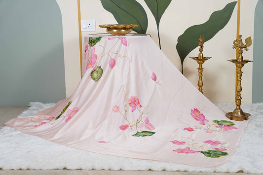 Lotus Painted Shimoye Chinon Peachish Pink Saree