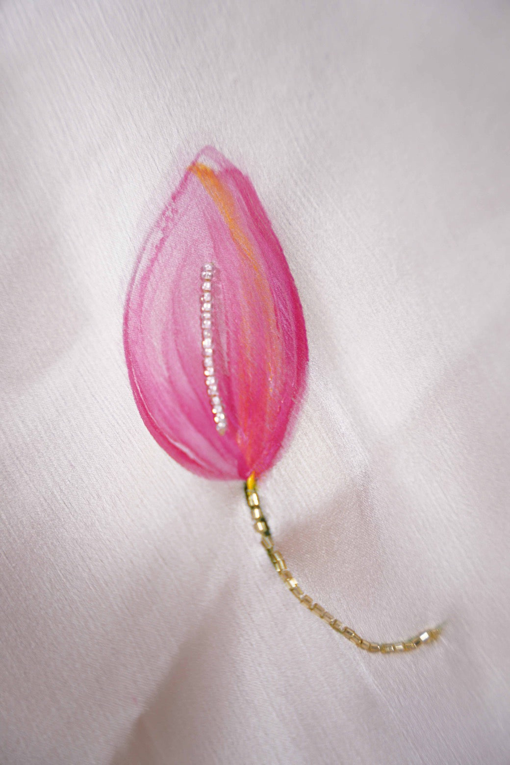 Lotus Painted Shimoye Chinon Peachish Pink Saree