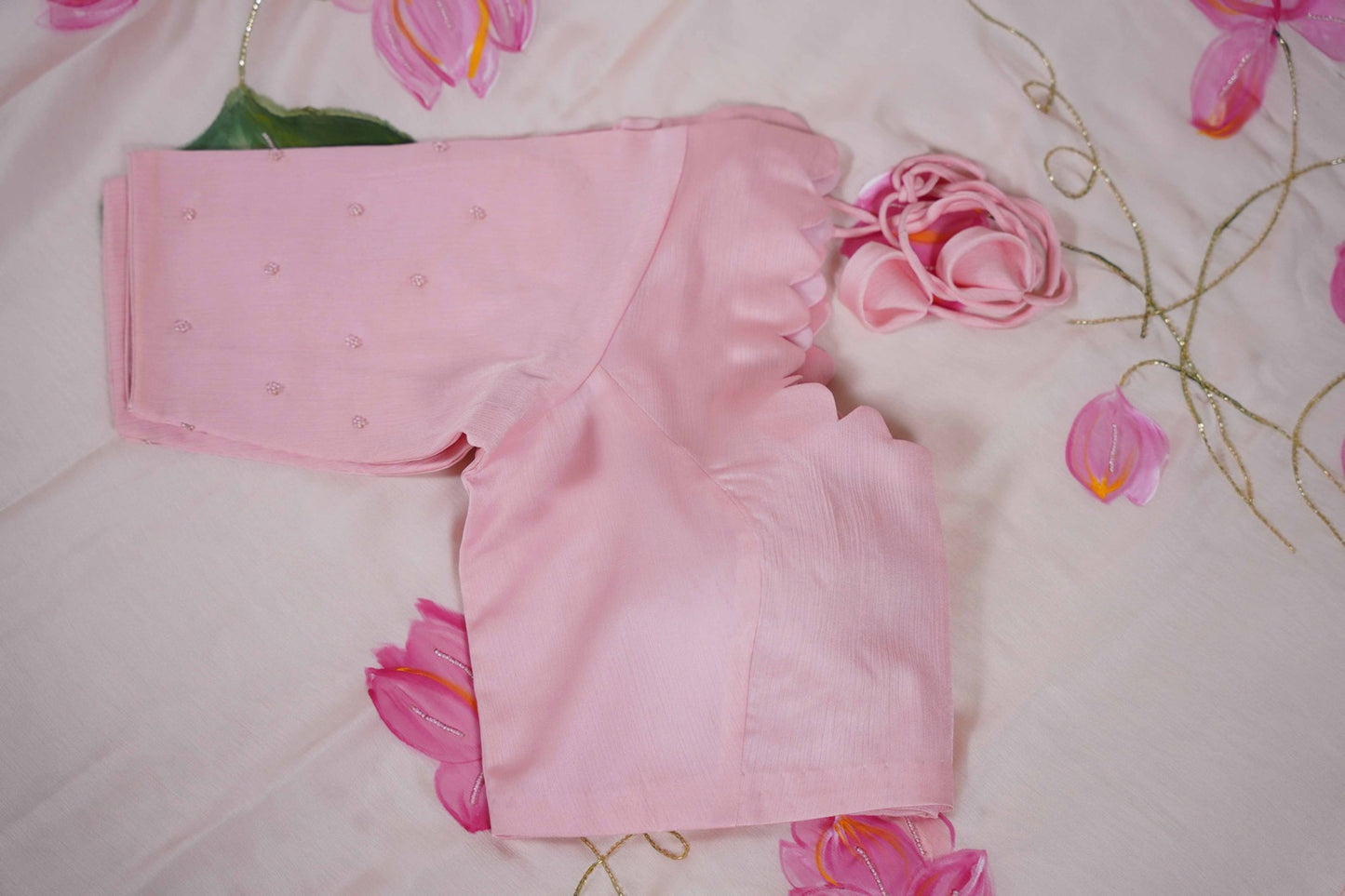 Lotus Painted Shimoye Chinon Peachish Pink Saree