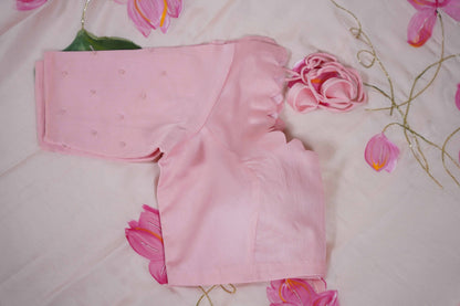 Lotus Painted Shimoye Chinon Peachish Pink Saree