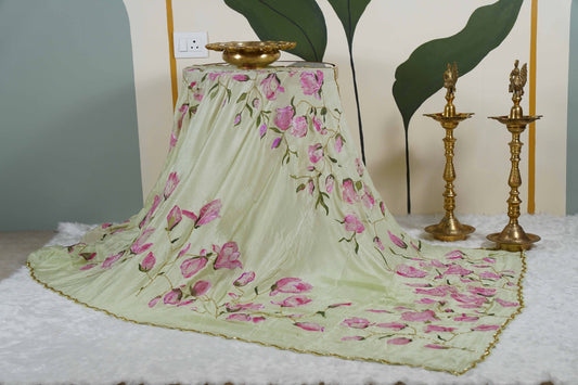 Magnolia Painted Chinon Chiffon Saree in Pastel Green