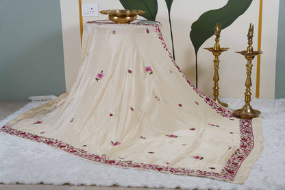 Cream Crepe Saree with Parsi work