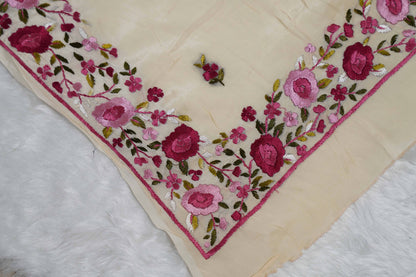 Cream Crepe Saree with Parsi work