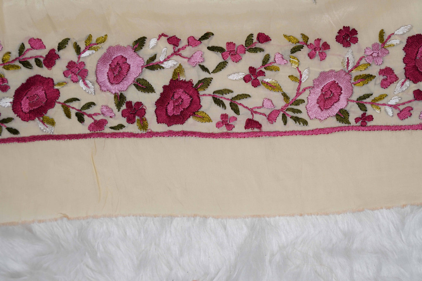 Cream Crepe Saree with Parsi work