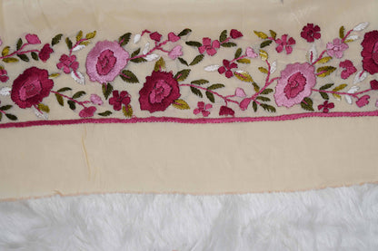 Cream Crepe Saree with Parsi work