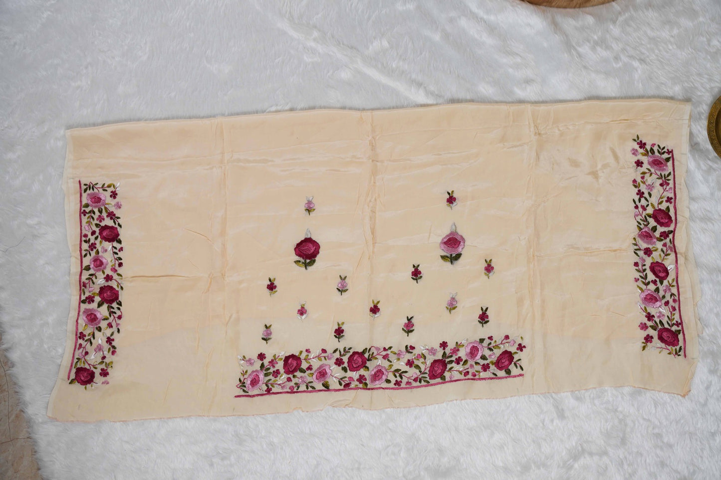 Cream Crepe Saree with Parsi work