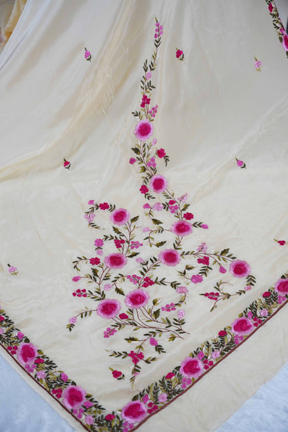 Cream Crepe Saree with Parsi work