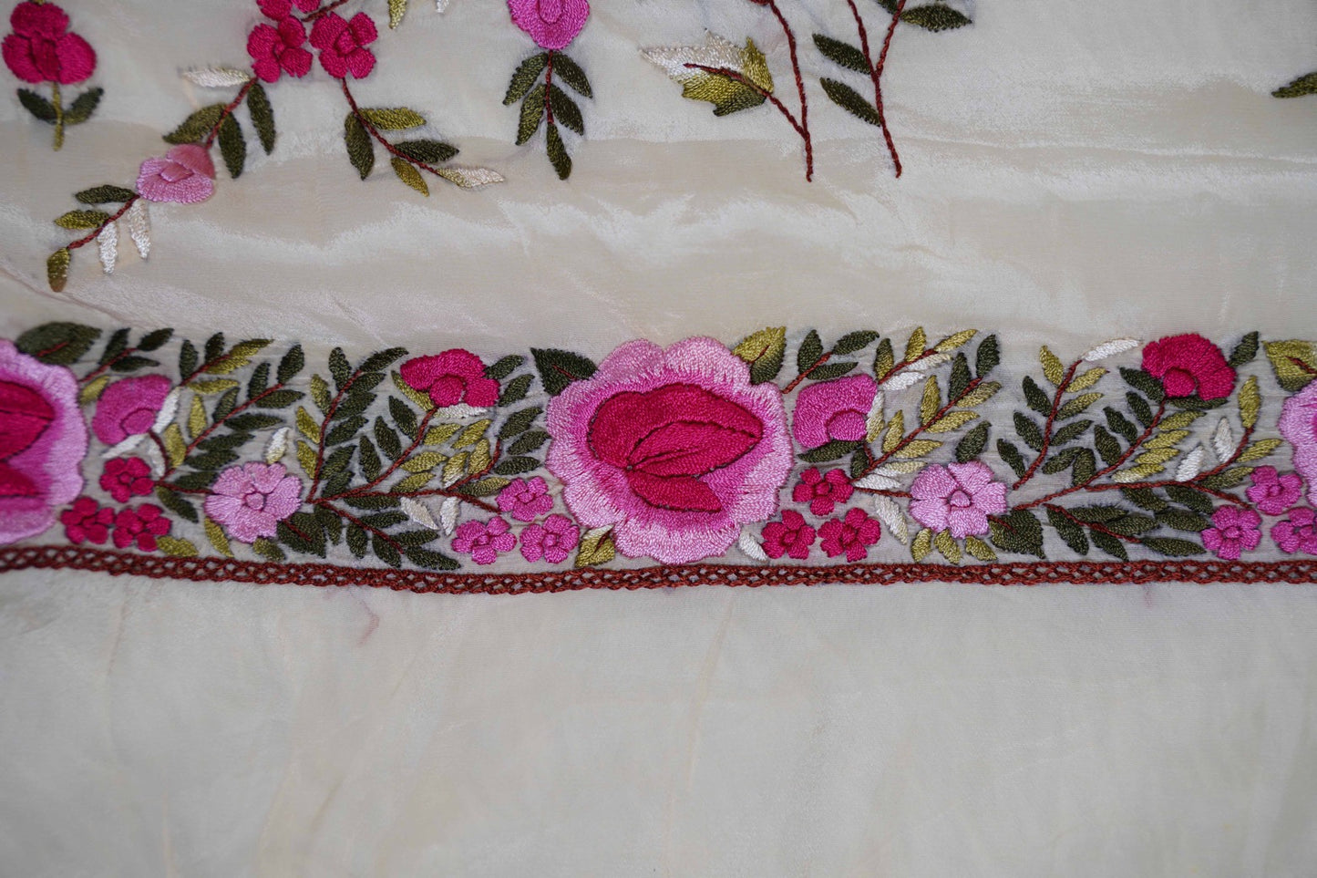 Cream Crepe Saree with Parsi work