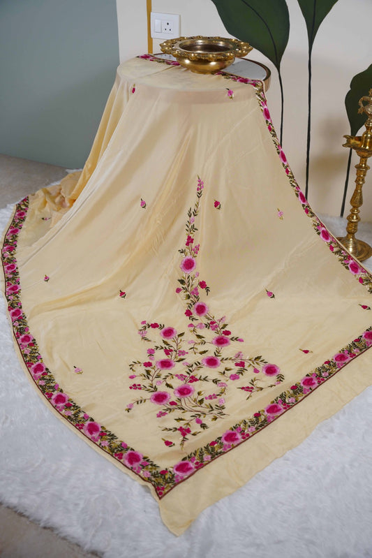 Cream Crepe Saree with Parsi work