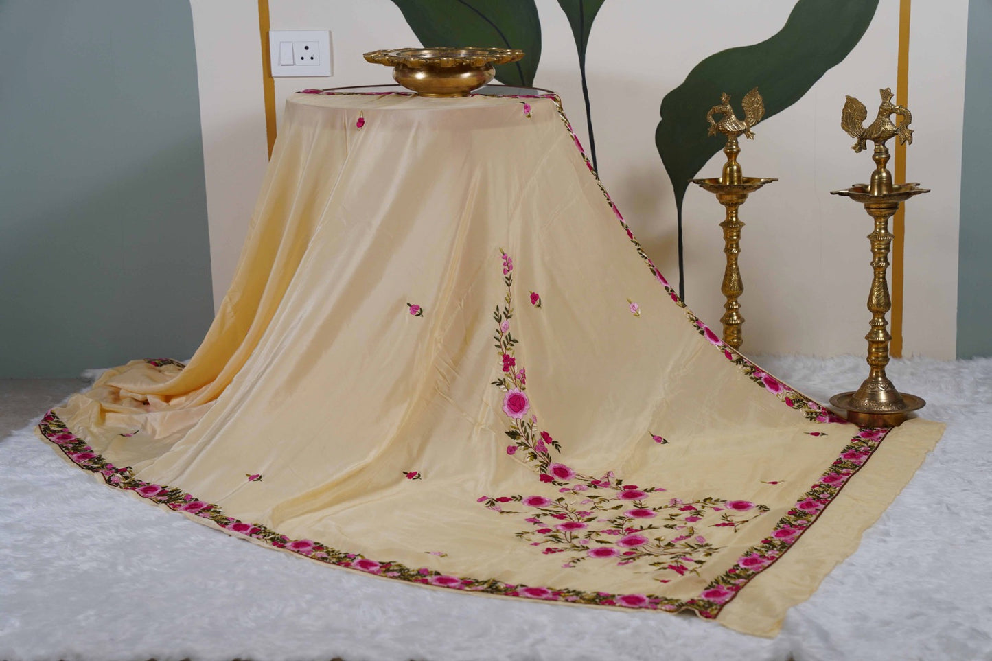 Cream Crepe Saree with Parsi work