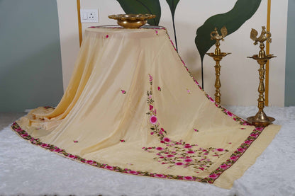 Cream Crepe Saree with Parsi work