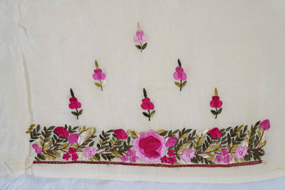 Cream Crepe Saree with Parsi work