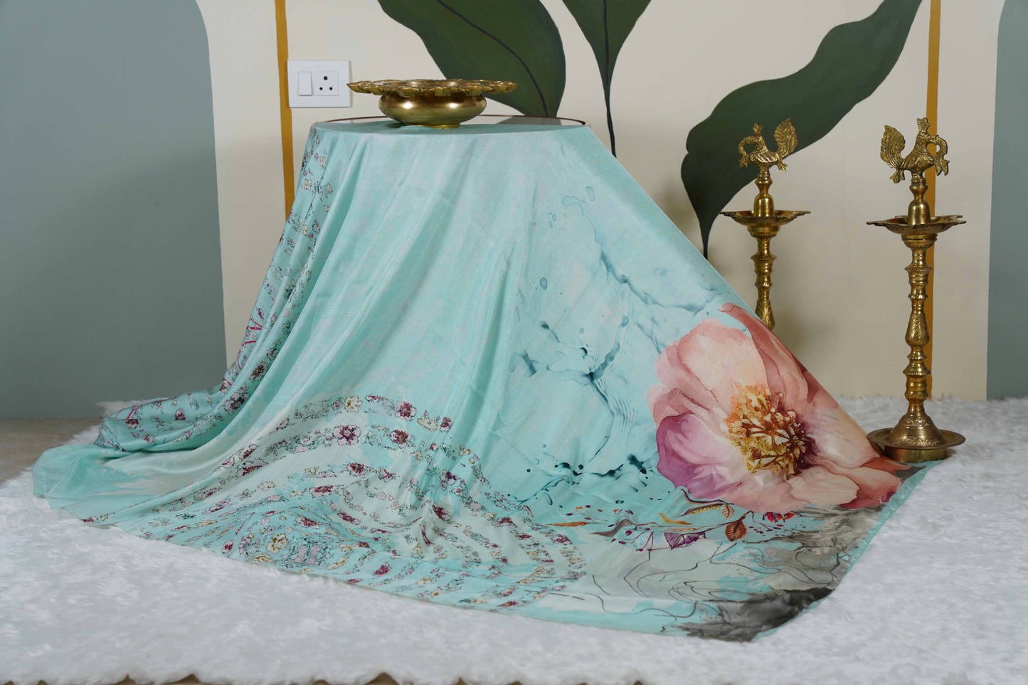 Mulberry Silk Digital print Pastel Blue Saree