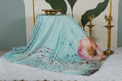 Mulberry Silk Digital print Pastel Blue Saree