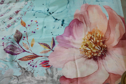 Mulberry Silk Digital print Pastel Blue Saree
