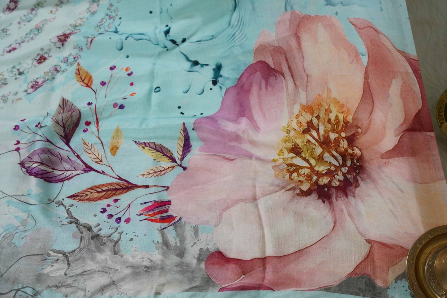 Mulberry Silk Digital print Pastel Blue Saree