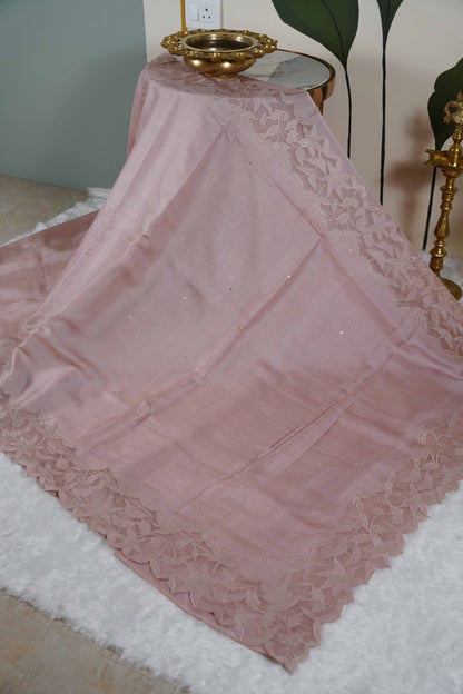 Tussar Applique Organza Border Saree in Light Pink
