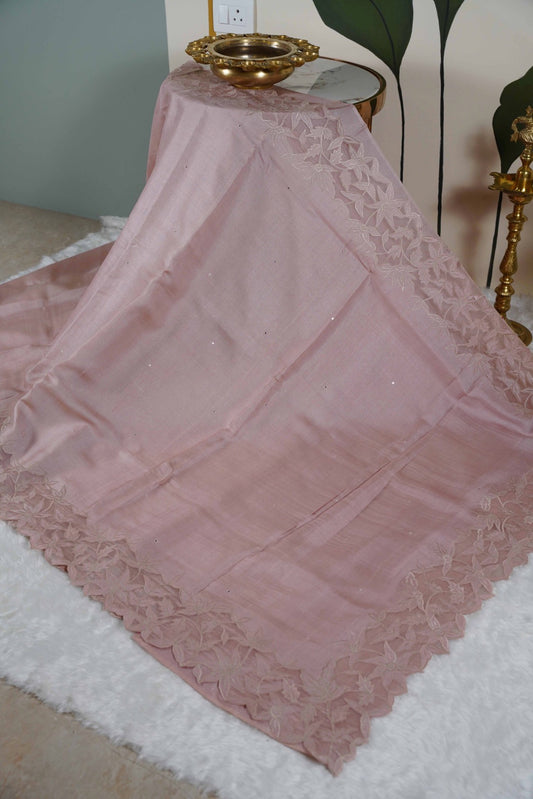 Tussar Applique Organza Border Saree in Light Pink