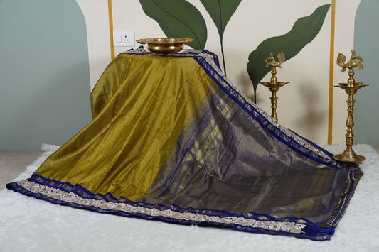 Kanchi Olive green kanchi with blue border and parsi ghara work