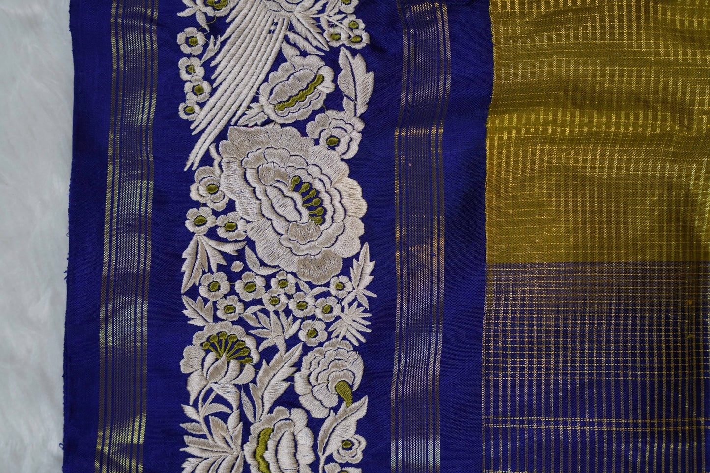 Kanchi Olive green kanchi with blue border and parsi ghara work