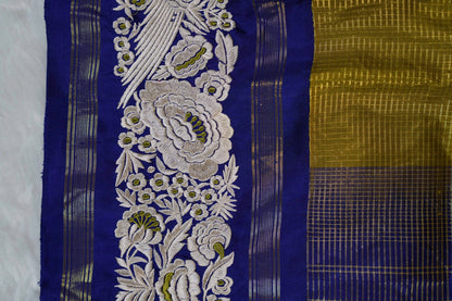 Kanchi Olive green kanchi with blue border and parsi ghara work
