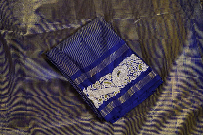 Kanchi Olive green kanchi with blue border and parsi ghara work