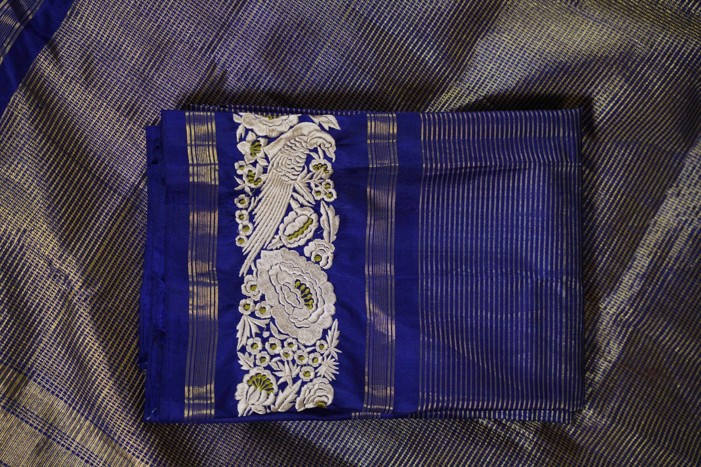 Kanchi Olive green kanchi with blue border and parsi ghara work