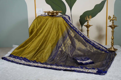 Kanchi Olive green kanchi with blue border and parsi ghara work