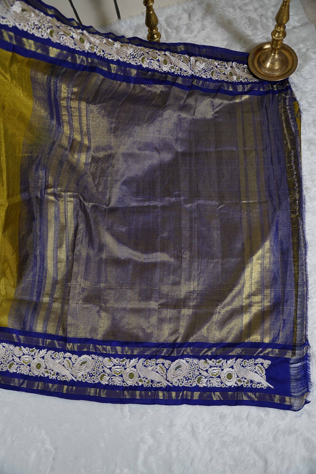 Kanchi Olive green kanchi with blue border and parsi ghara work