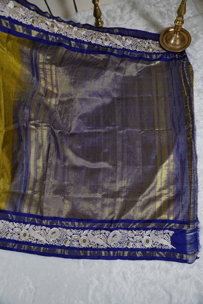 Kanchi Olive green kanchi with blue border and parsi ghara work