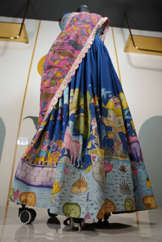 Blue Kalamkari Lehenga