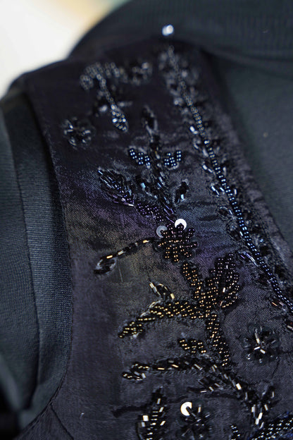 Black Long Dress with Black Beads work