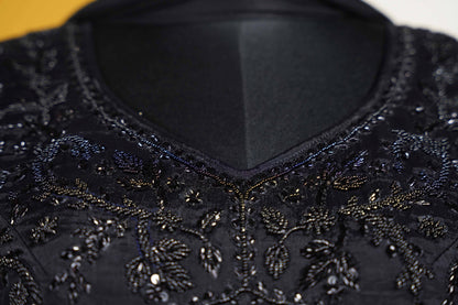 Black Long Dress with Black Beads work