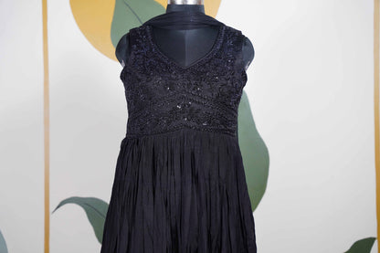Black Long Dress with Black Beads work