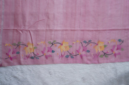 Falling Tussar Jamdani  Saree in Pink