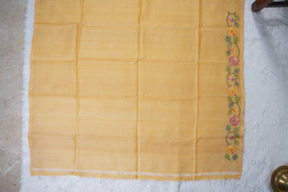 Falling Tussar Jamdani  Saree in Butter Yellow