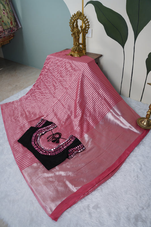 Pink Moonga Silk with Lines