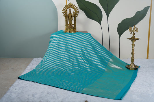 Teal blue Moonga Silk with Lines