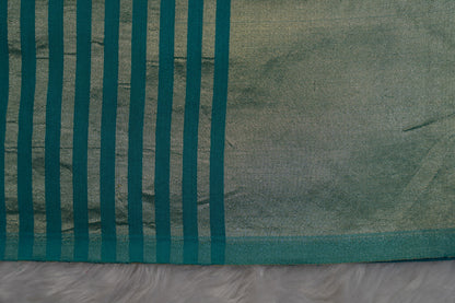 Teal blue Moonga Silk with Lines