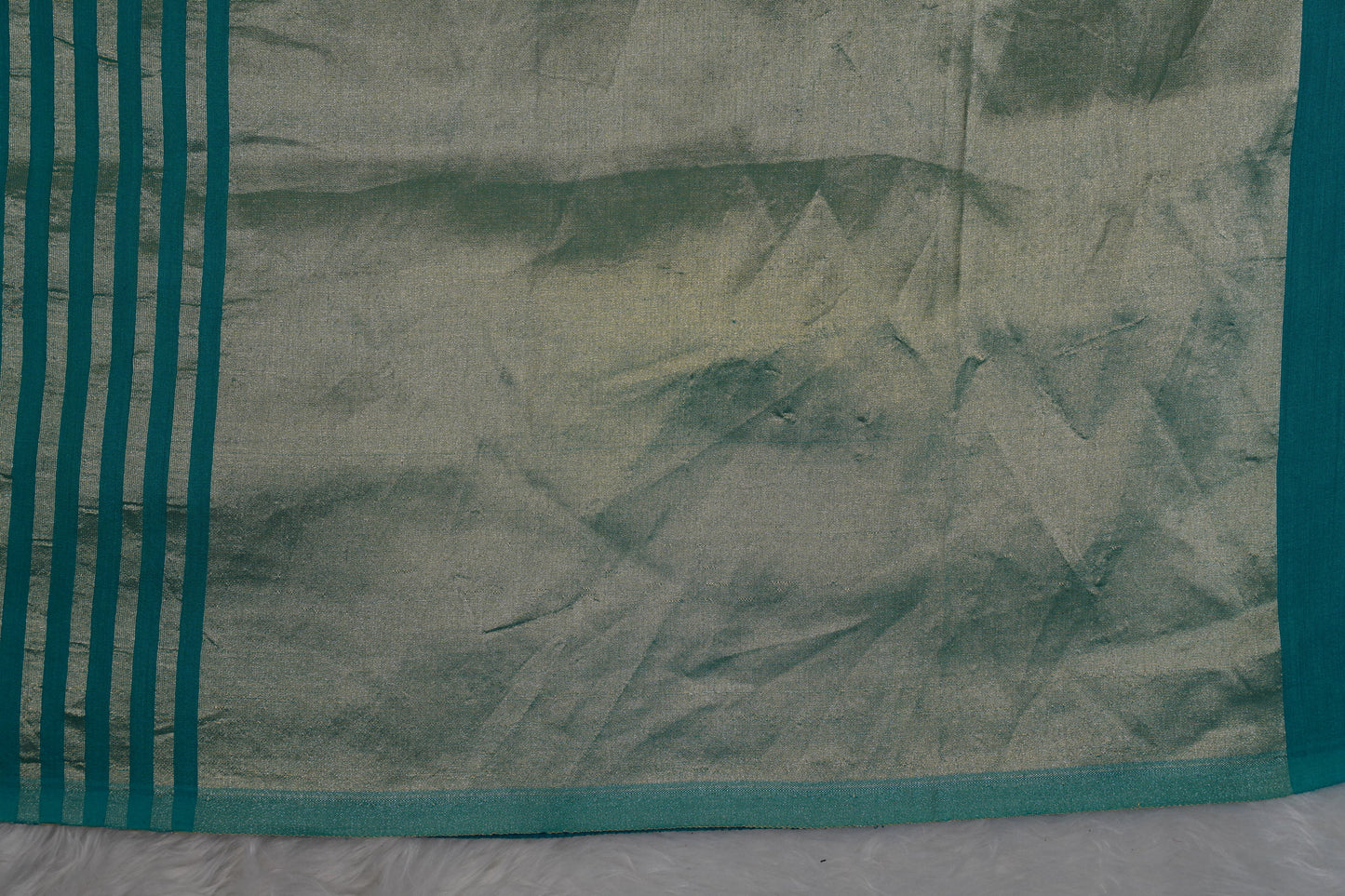 Teal blue Moonga Silk with Lines