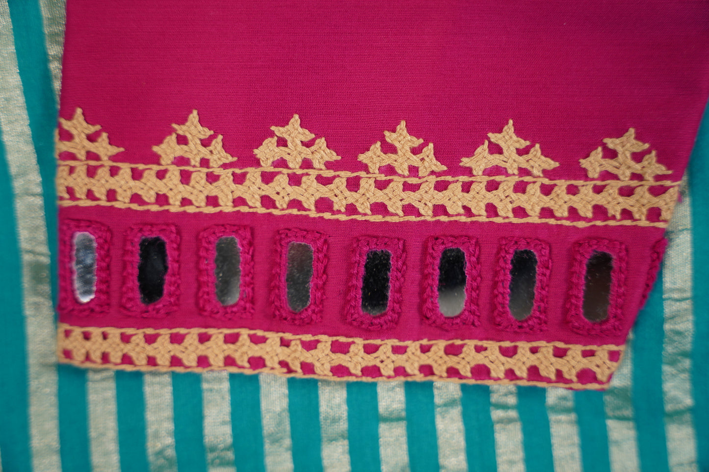 Teal blue Moonga Silk with Lines
