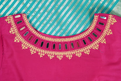 Teal blue Moonga Silk with Lines