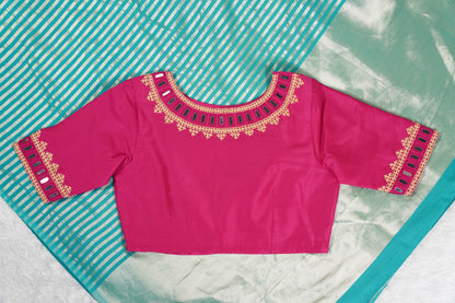 Teal blue Moonga Silk with Lines