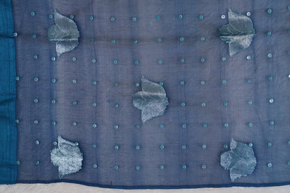 Matka Silk Shell Embroidery Teal Blue Saree