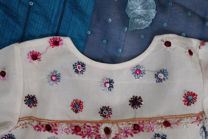 Matka Silk Shell Embroidery Teal Blue Saree