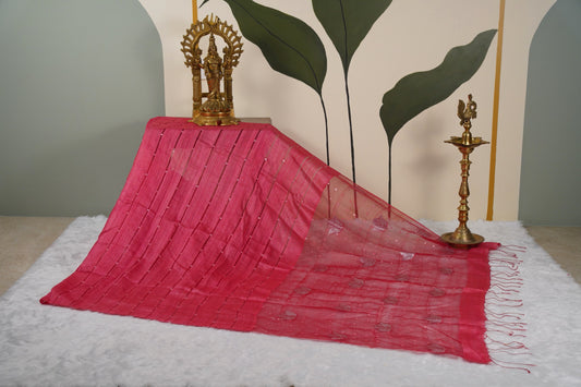 Matka Silk Shell Embroidery Salmon Pink Saree