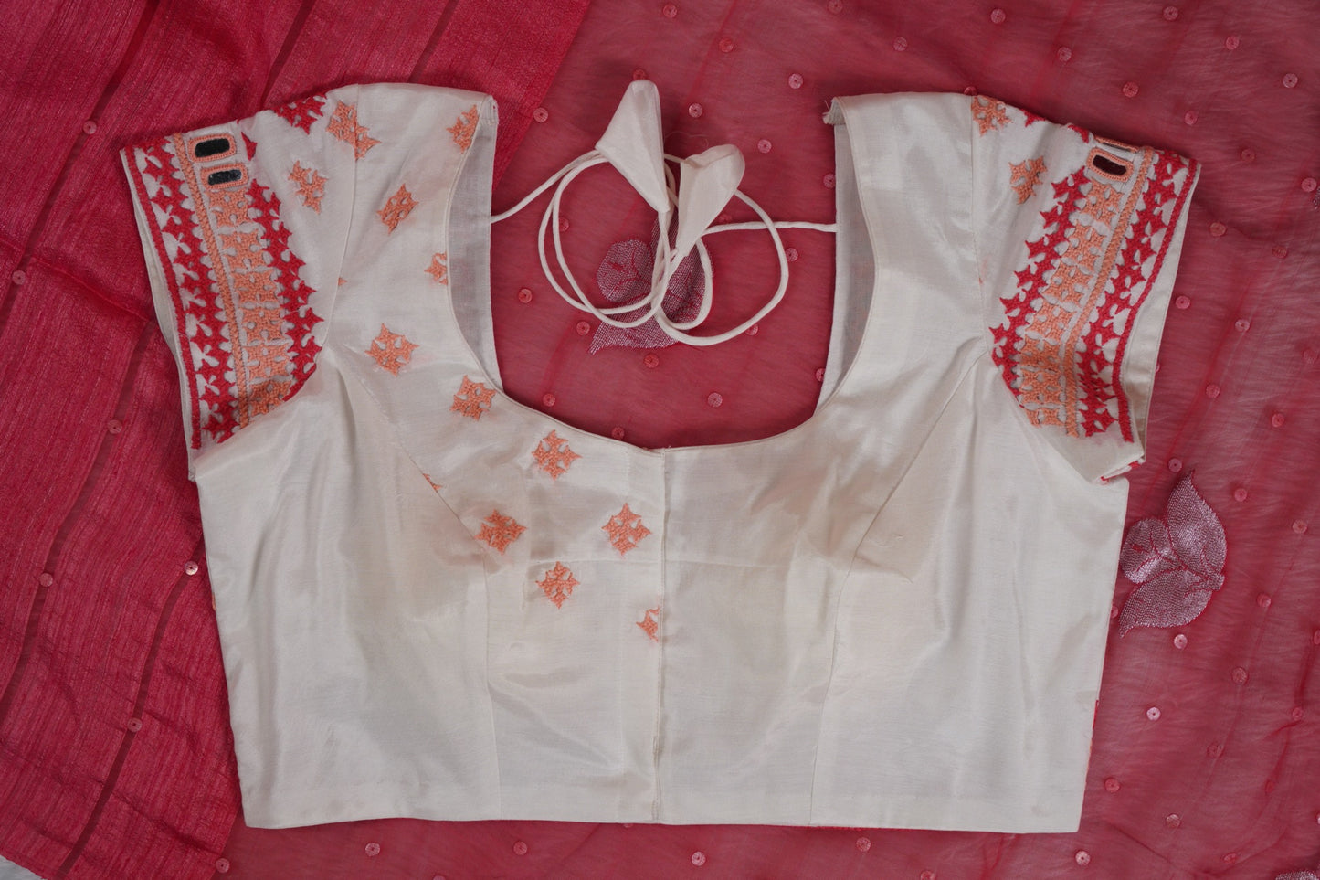 Matka Silk Shell Embroidery Salmon Pink Saree