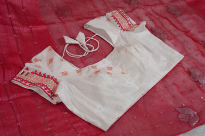 Matka Silk Shell Embroidery Salmon Pink Saree